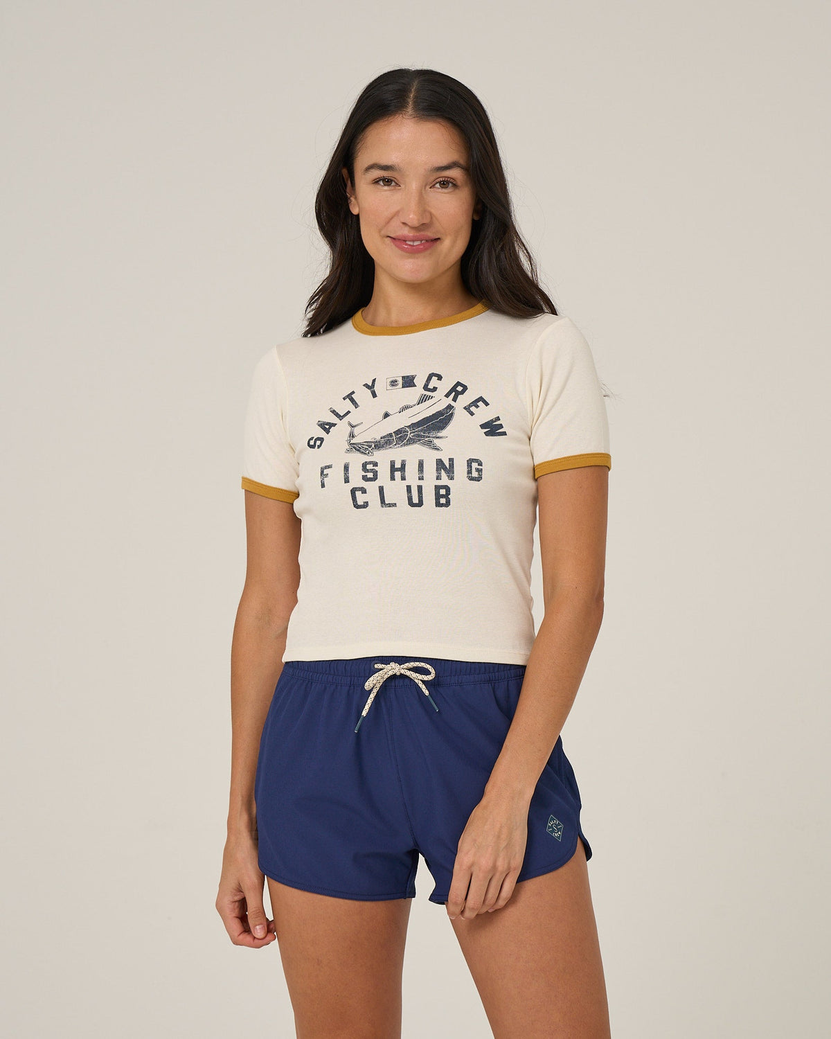 Salty Crew FISHING CLUB RINGER TEE - Off White