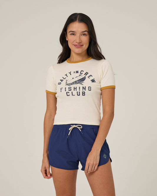 Salty Crew FISHING CLUB RINGER TEE - Off White