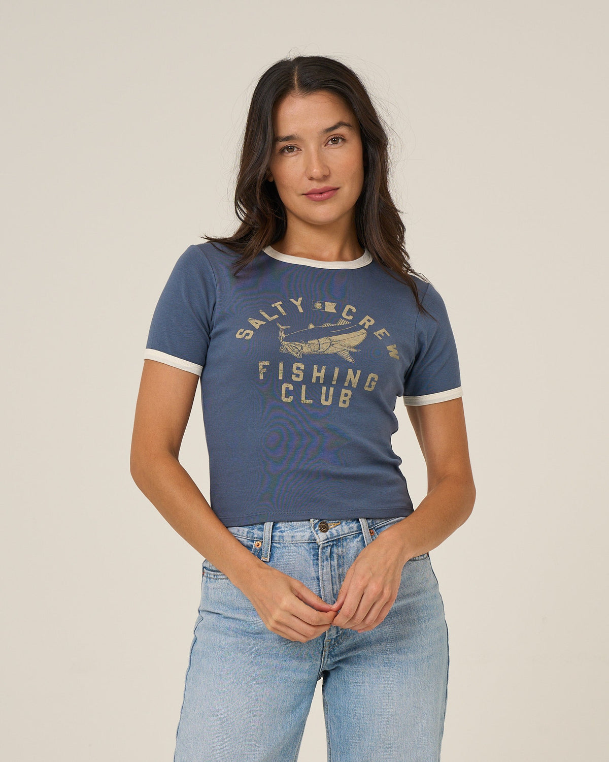Salty Crew FISHING CLUB RINGER TEE - Indigo