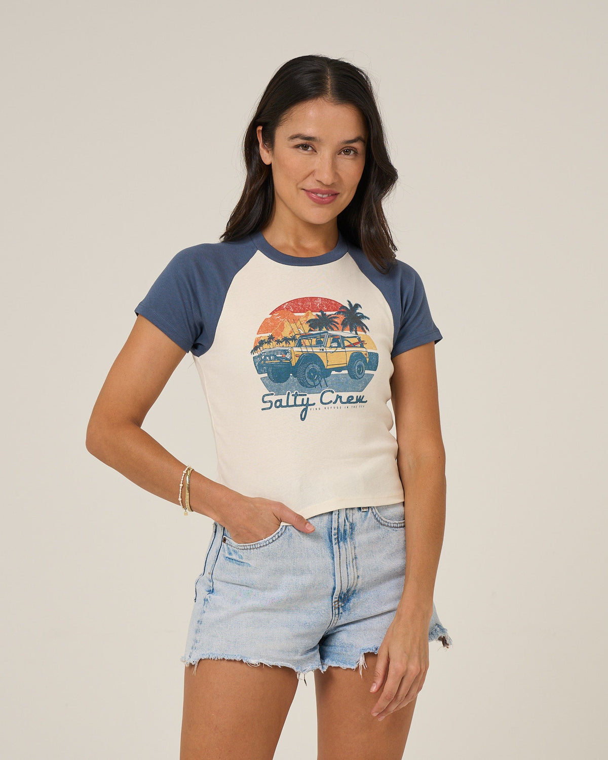 Salty Crew DRIVE TO THE SEA RAGLAN T - Indigo
